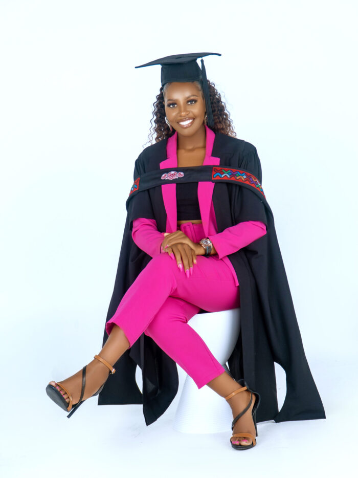 Graduation portrait with gown and cap