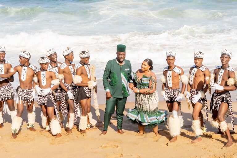 Traditional dancers performing for the couple and their families