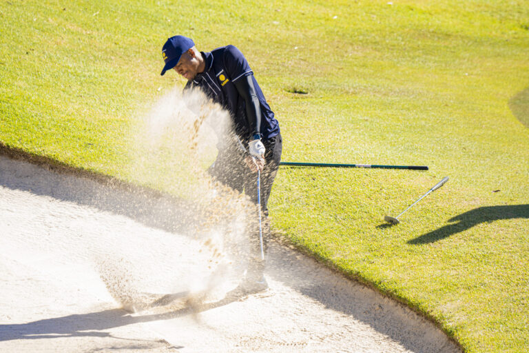 Bunker shot at the DP World Lions golf day