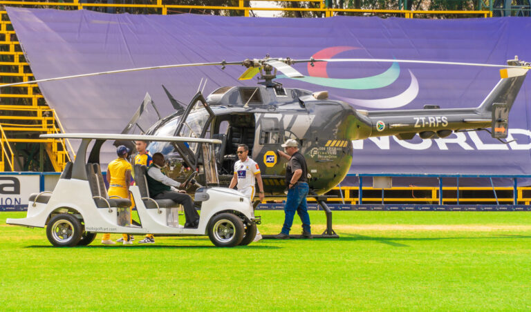 Helicopter on the field at the DP World Lions season launch